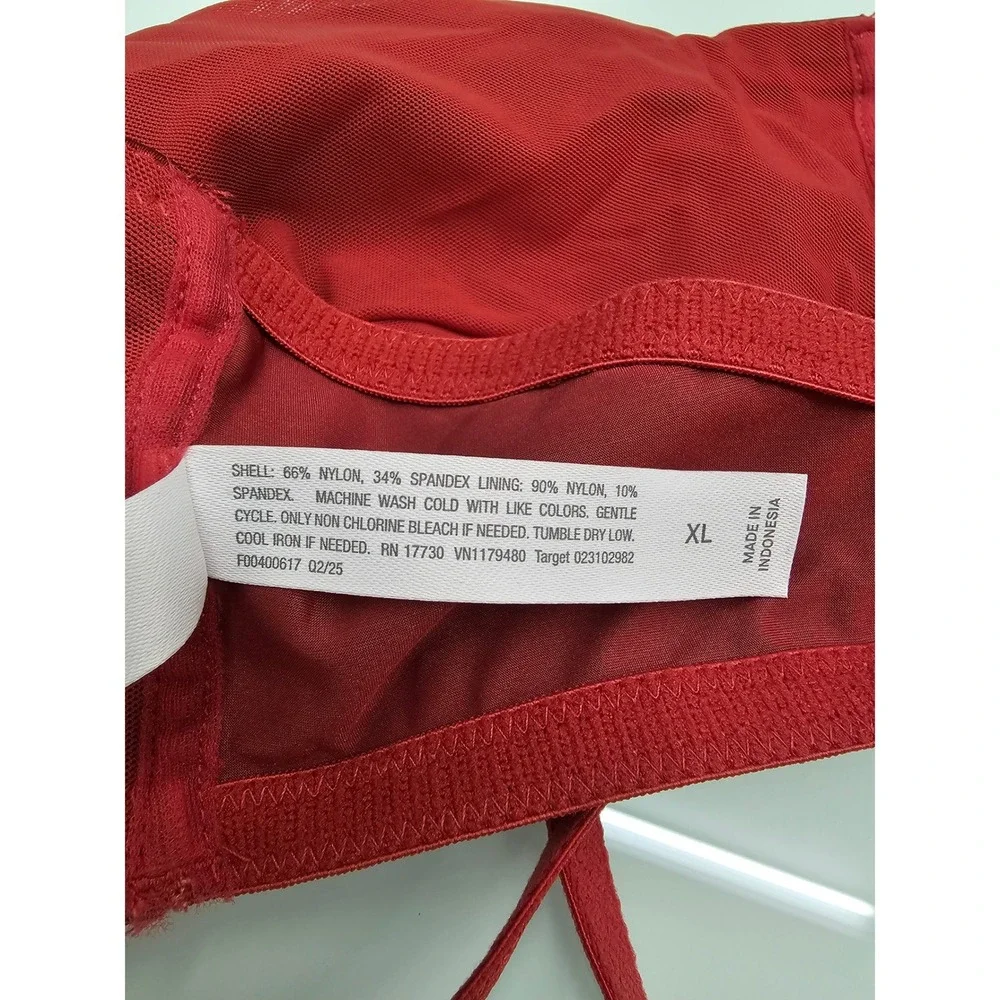 Target Red Satin Bralette Adjustable Straps Mesh Lined XL 023102982 - Picture 4 of 5